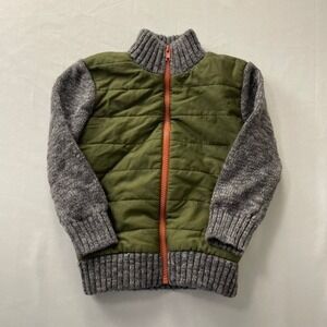 Cat & Jack Boys 4T Hybrid Quilted Sherpa Lined Knit Jacket Olive Green Grey